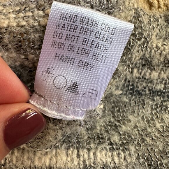 Women's Striped Open Front Waterfall Sweater - Small, Grey and White - Picture 6 of 6